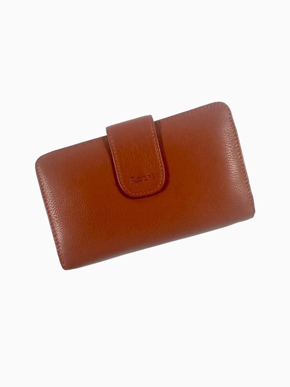 Vtg 90s Rolfs Brown Pebbled Leather Checkbook Clutch Wallet Zip Around Bifold